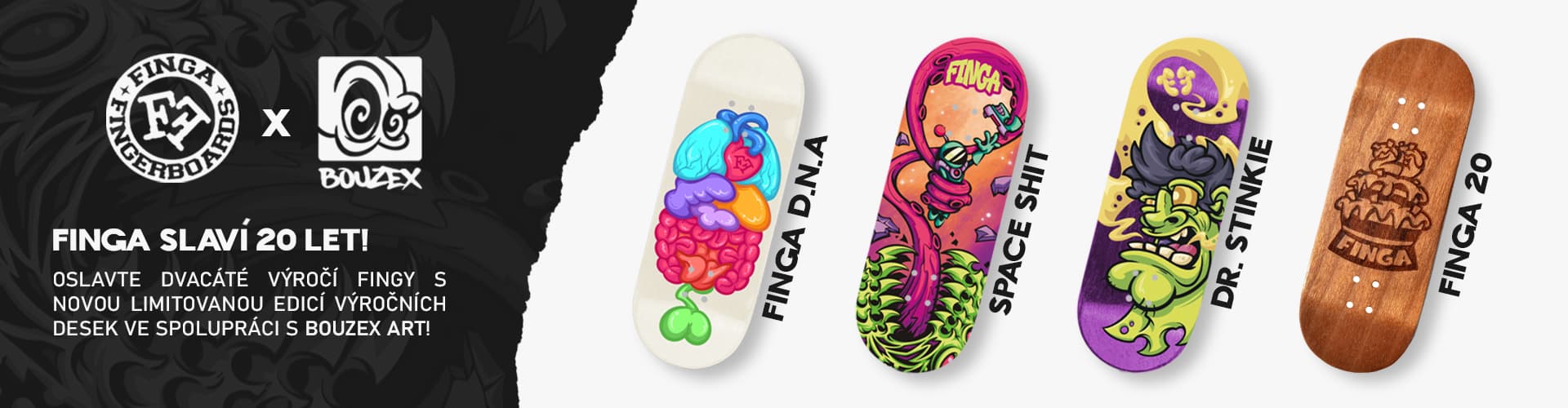 Finga Fingerboards 20th anniversary site banner.