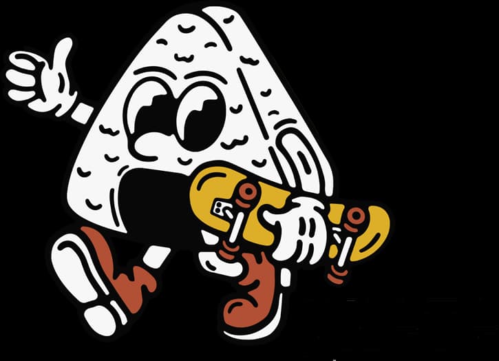 The Prete Decks mascot: a cartoon rice-ball character giving a thumbs-up and carrying a skateboard, beside the 'prete' wordmark.